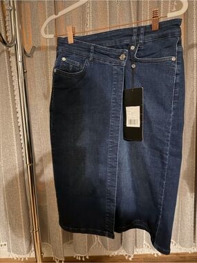 Comma- Dark Blue Denim Wrap Knee-Length Skirt